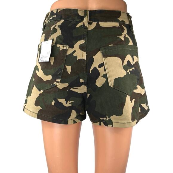 NEW Forever 21 Green Camo Camouflage Military Pleated Mini A-Line Skirt Skort S - Picture 3 of 5
